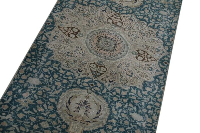 1960s handwoven blue and brown floral design turkish oushak runner 3 x 99 1400