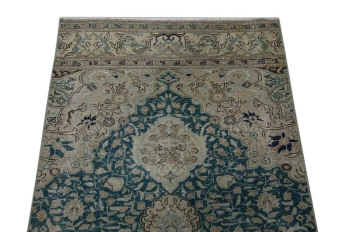 1960s handwoven blue and brown floral design turkish oushak runner 3 x 99 1620