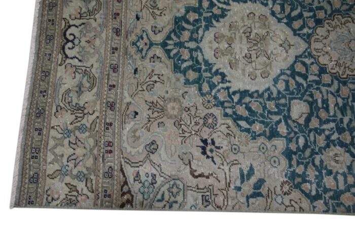 1960s handwoven blue and brown floral design turkish oushak runner 3 x 99 3276