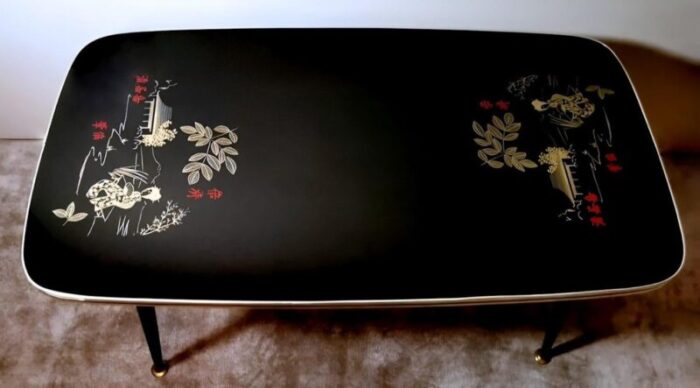 1960s italian coffee table mod rene with black glass and asian decoration 2214