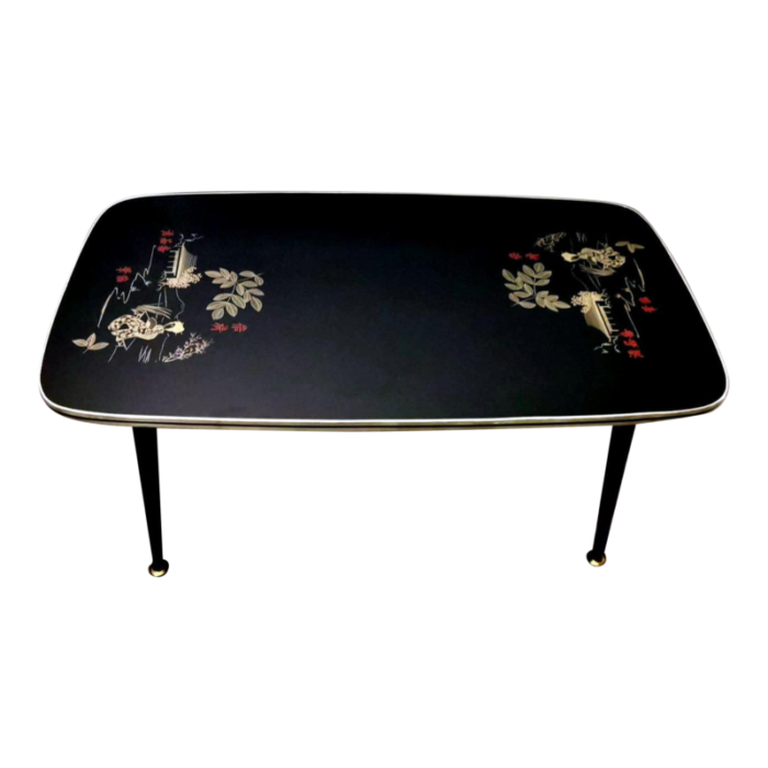 1960s italian coffee table mod rene with black glass and asian decoration 7379