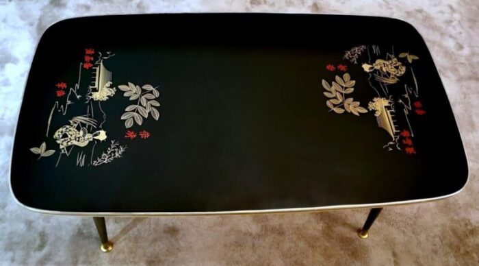 1960s italian coffee table mod rene with black glass and asian decoration 8800