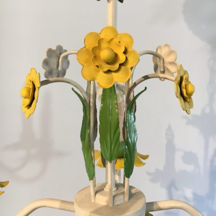 1960s italian tole 5 light chandelier in canary yellow grass green 0727