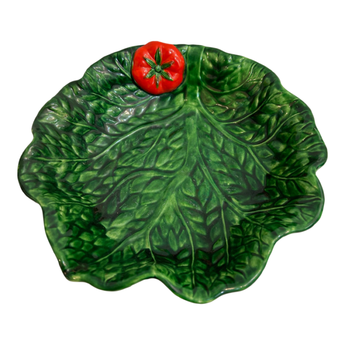 1960s majolica leaf bowl with tomato 1329