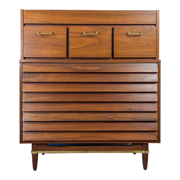 1960s mid century modern dania highboy dresser by merton gershun for american of martinsville 1477