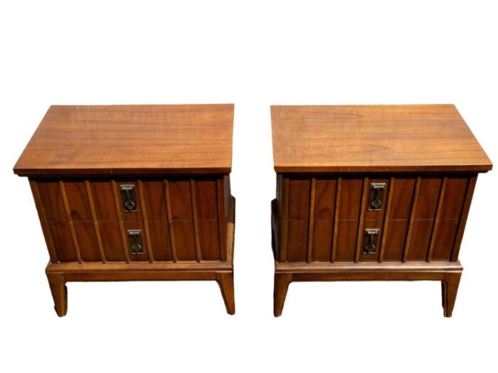 1960s mid century modern dixie furniture walnut nightstands a pair 0509