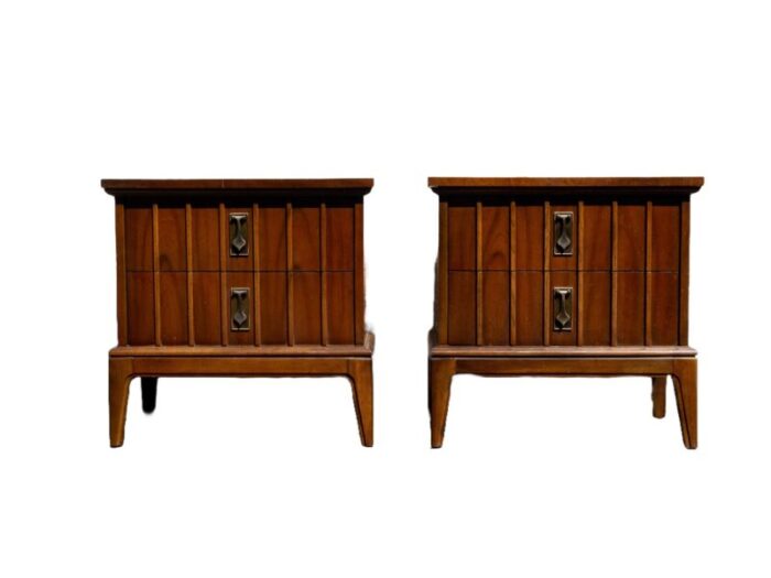 1960s mid century modern dixie furniture walnut nightstands a pair 5380