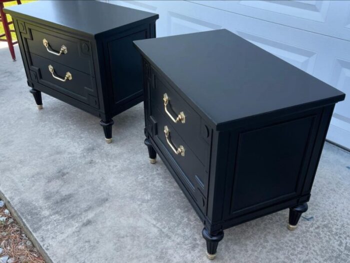 1960s pair of directoire style black nightstands 0404