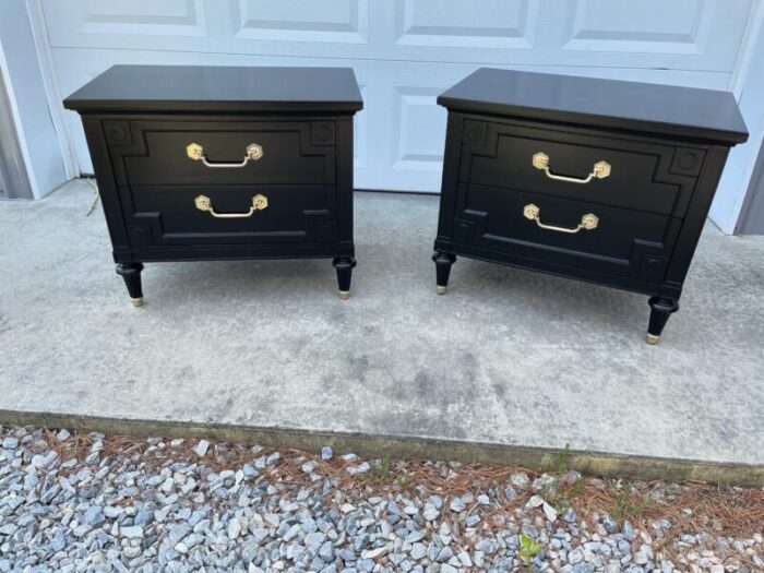 1960s pair of directoire style black nightstands 0973