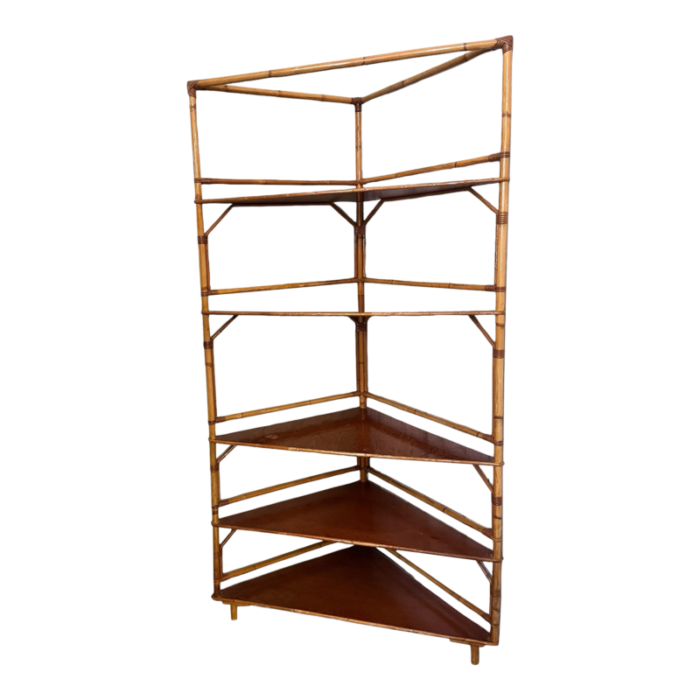 1960s vintage bamboo 5 tier corner shelf unit 0712