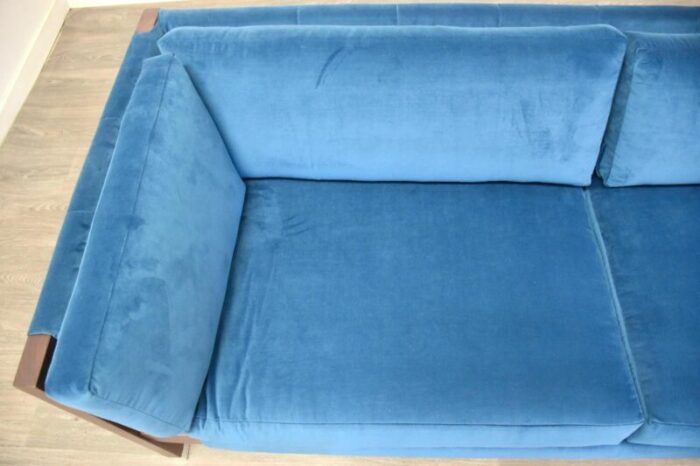 1960s walnut and chrome blue velvet sofa by founders 8833