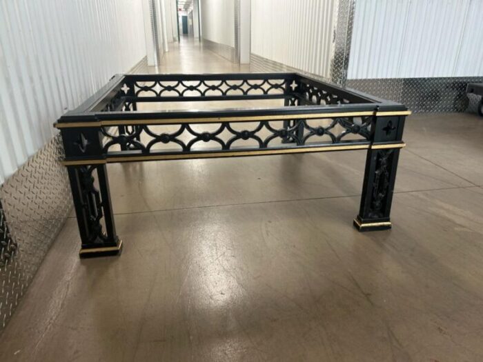 1970s chic black and gold wood fretwork square coffee table 1445