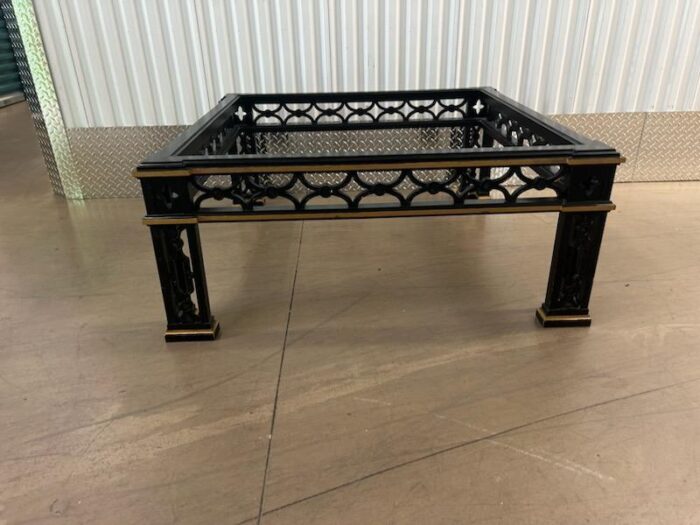 1970s chic black and gold wood fretwork square coffee table 4389