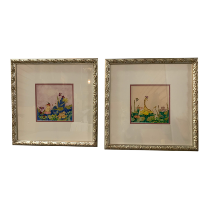 1970s garden fairy watercolor paintings framed set of 2 0607