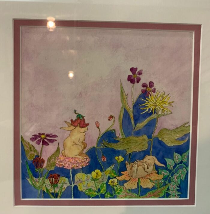 1970s garden fairy watercolor paintings framed set of 2 5937