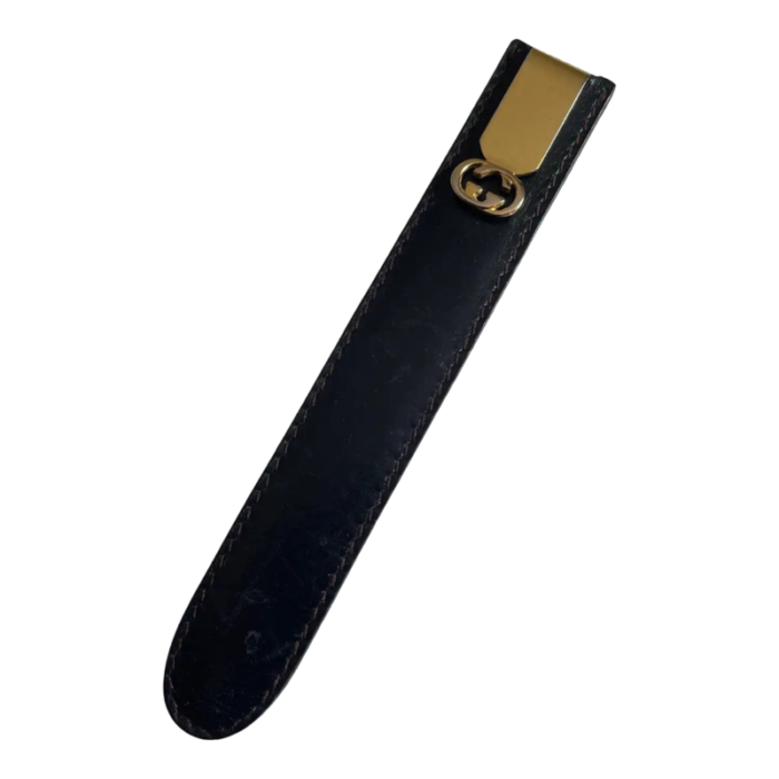 1970s gucci gold metal letter opener in black leather case 3667