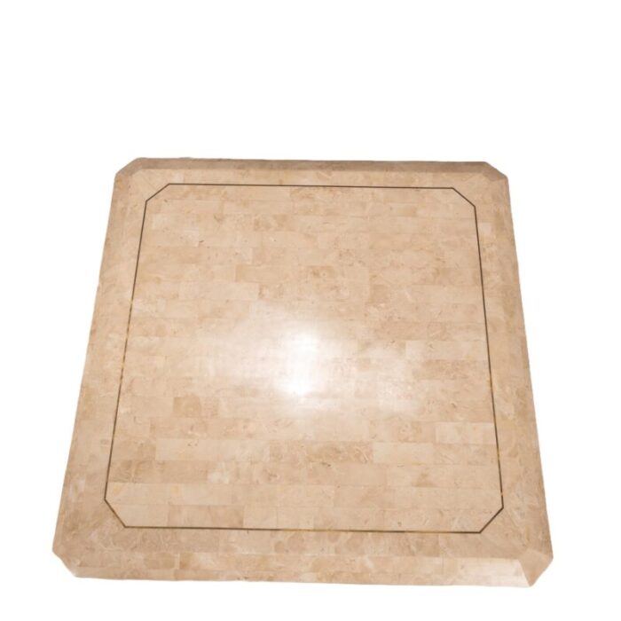 1970s maitland smith tessellated travertine coffee and side tables with brass inlay set of 2 0054