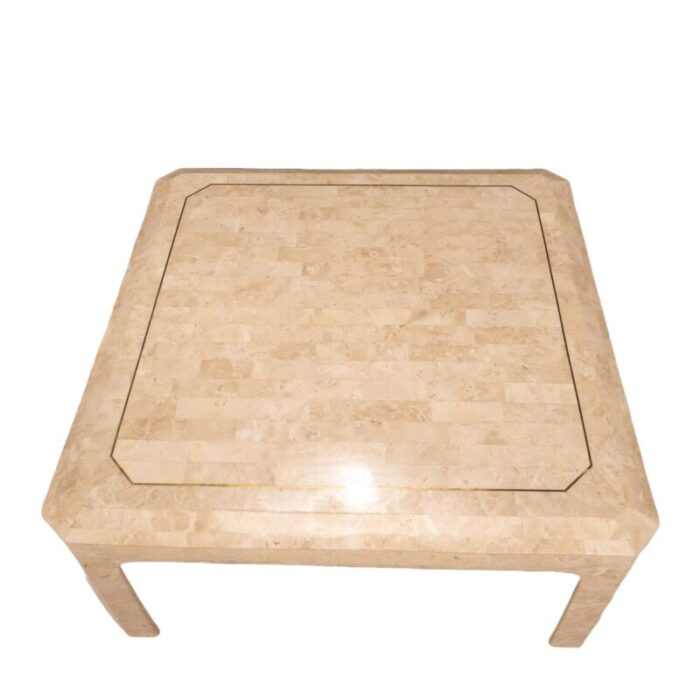 1970s maitland smith tessellated travertine coffee and side tables with brass inlay set of 2 5758