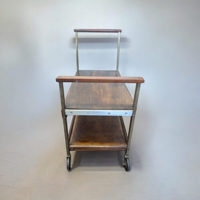 1970s mid century handmade rolling cart or tv stand 0594