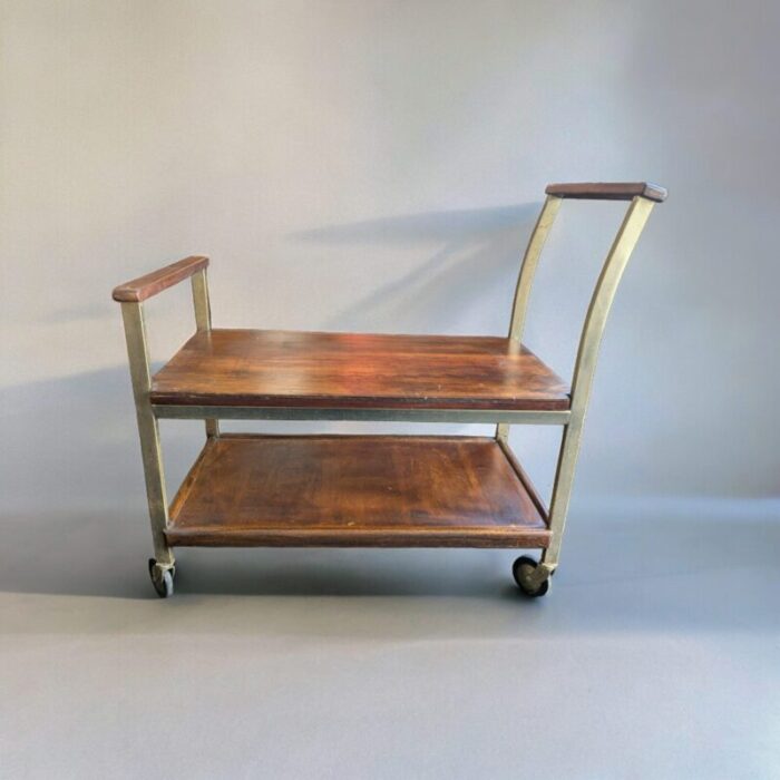 1970s mid century handmade rolling cart or tv stand 1339