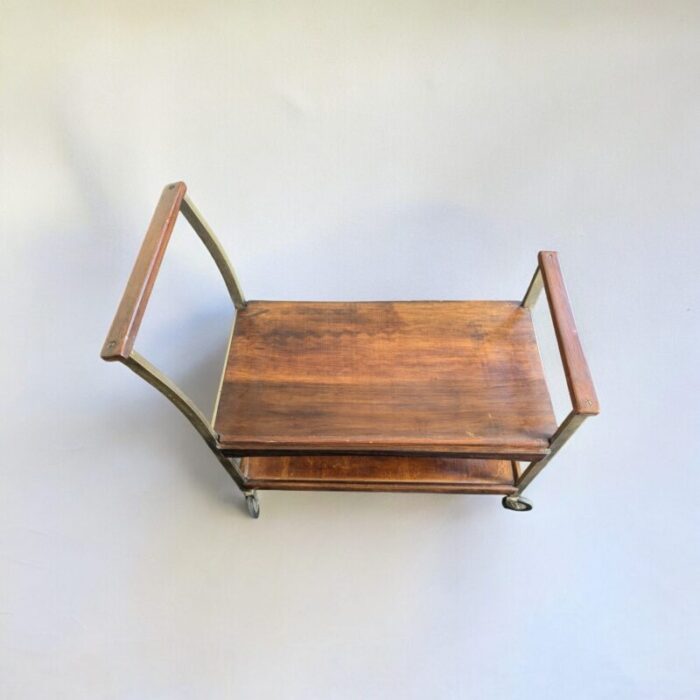 1970s mid century handmade rolling cart or tv stand 3675