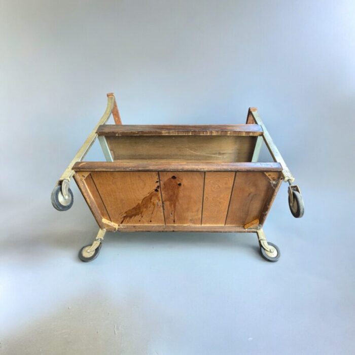 1970s mid century handmade rolling cart or tv stand 4192