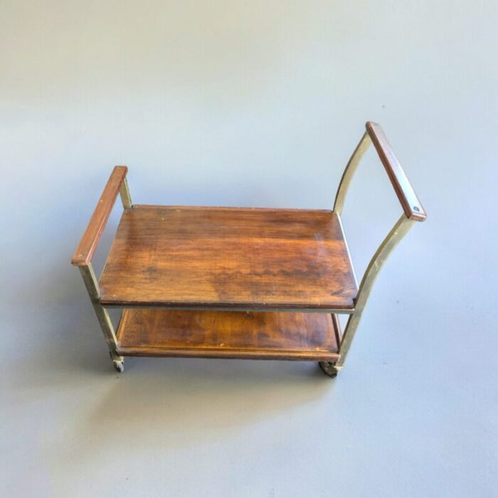 1970s mid century handmade rolling cart or tv stand 4343