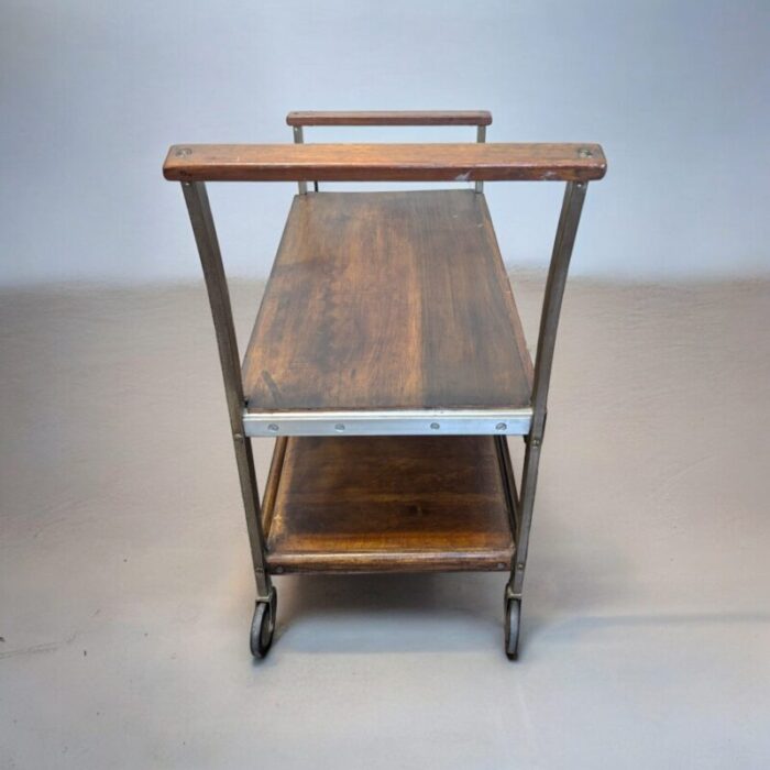 1970s mid century handmade rolling cart or tv stand 4539