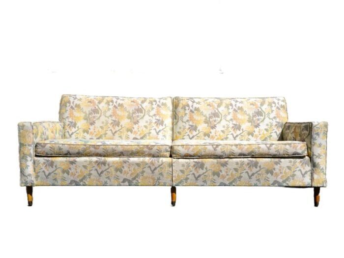 1970s mid century modern floral upholstered pattern sofa couch 1539