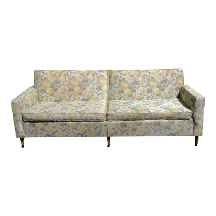 1970s mid century modern floral upholstered pattern sofa couch 8456