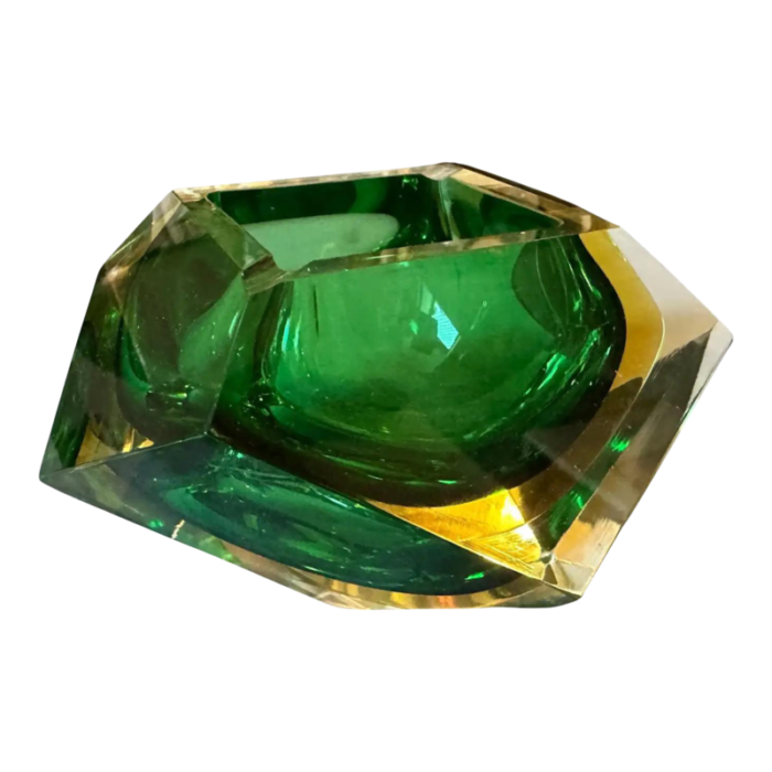 1970s modernist faceted yellow and green sommerso murano glass ashtray by seguso 0578