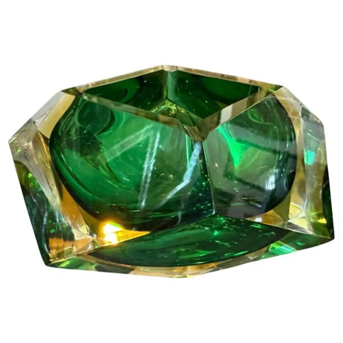 1970s modernist faceted yellow and green sommerso murano glass ashtray by seguso 9635