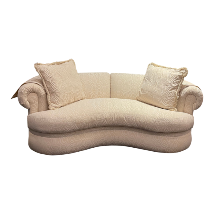 1970s robb and stucky kidney ivory jacquard fabric loveseat 6634