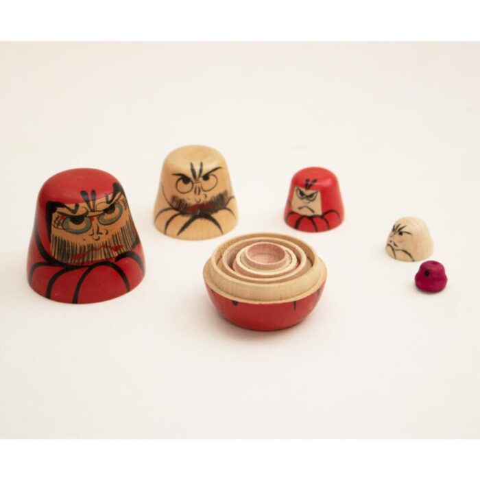 1970s showa era japanese wooden stackable daruma toys set of 5 0905