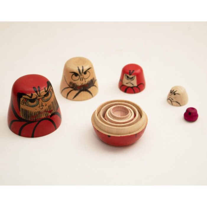 1970s showa era japanese wooden stackable daruma toys set of 5 2993