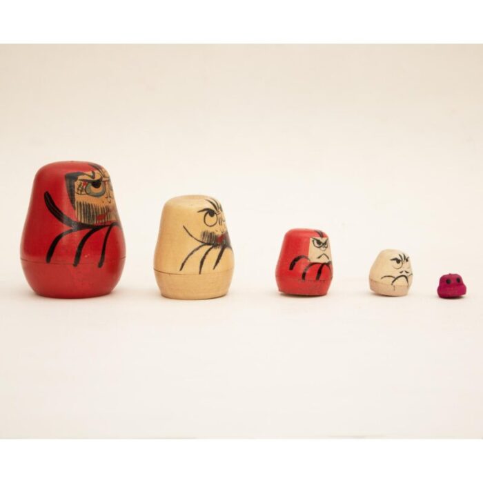 1970s showa era japanese wooden stackable daruma toys set of 5 4424