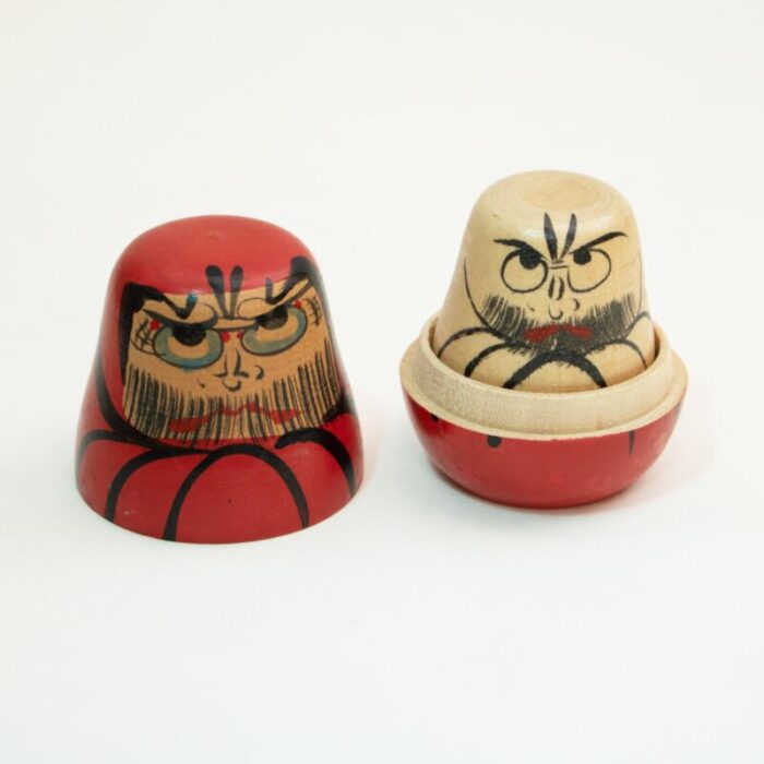 1970s showa era japanese wooden stackable daruma toys set of 5 4875