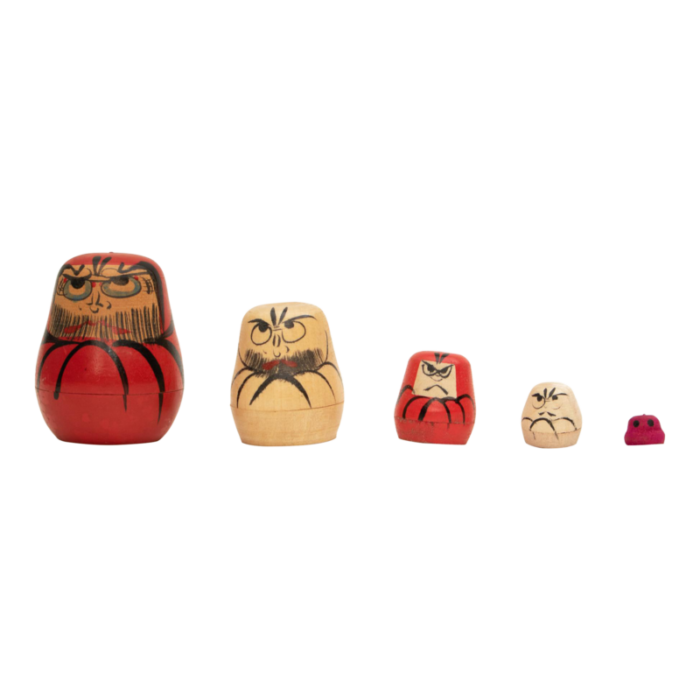 1970s showa era japanese wooden stackable daruma toys set of 5 6491