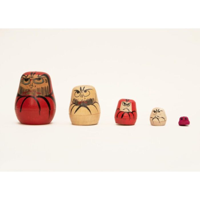 1970s showa era japanese wooden stackable daruma toys set of 5 6588