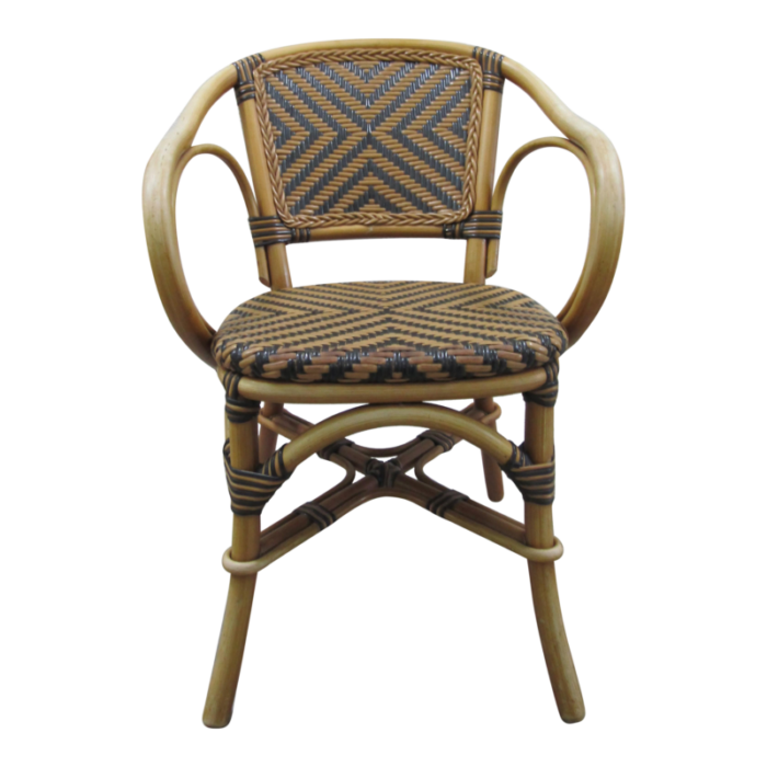 1970s vintage bistro style rattan curled woven back and seat arm chair 3179