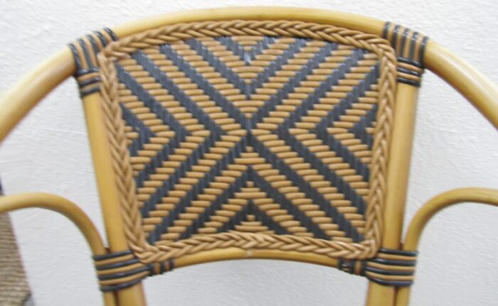 1970s vintage bistro style rattan curled woven back and seat arm chair 6728