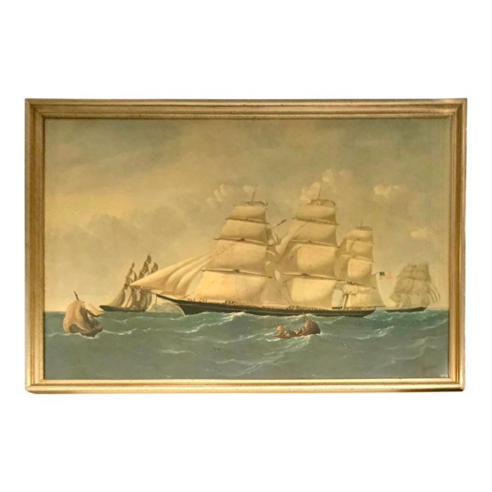 1970s vintage clipper ship print the hurricane in wild sea nautical art framed 4132