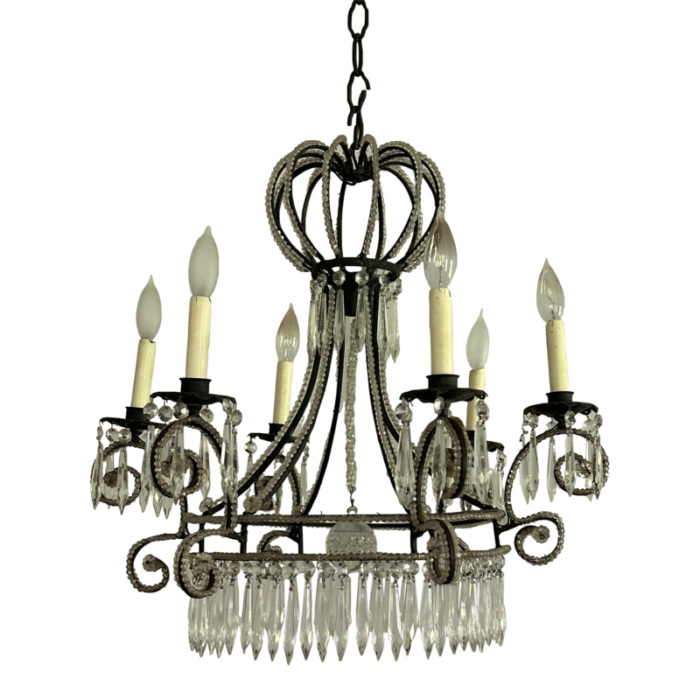 1970s vintage italian crystal and iron chandelier 2811