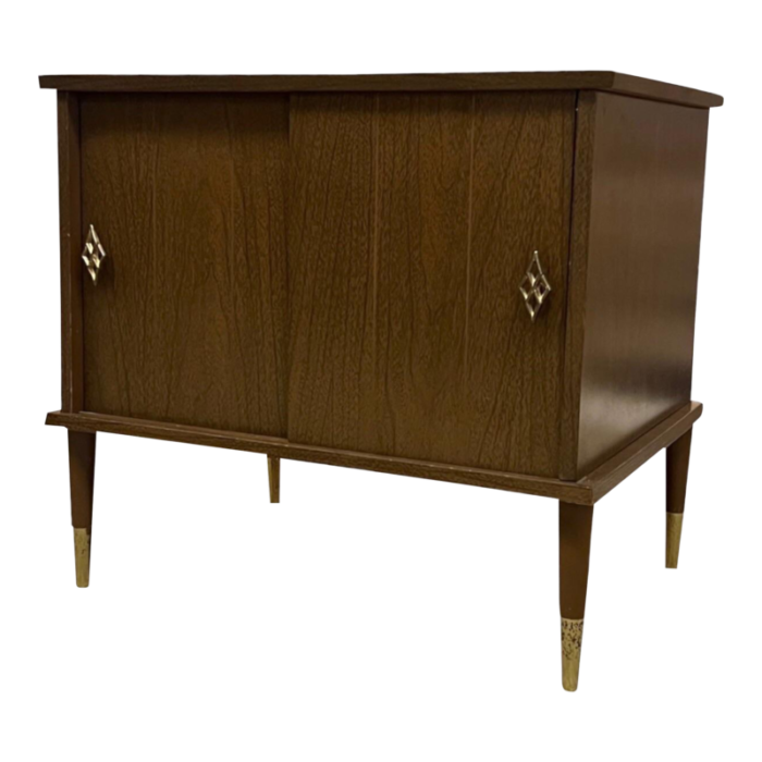 1970s vintage mid century modern record cabinet with brass details 5109