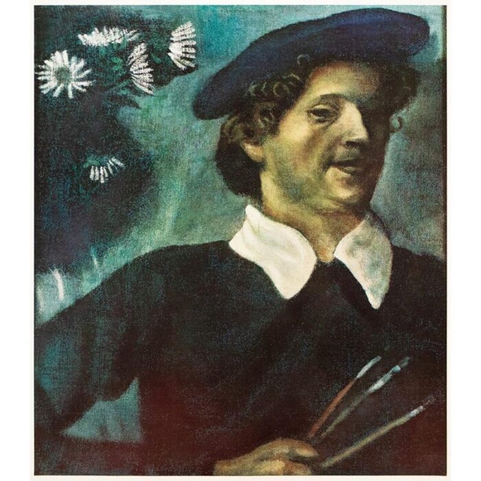 1972 after marc chagall self portrait with brushes full color parisian print 6804