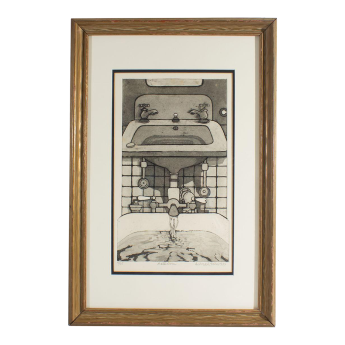 1975 bathroom limited edition aquatint print by deborah ellis 5384