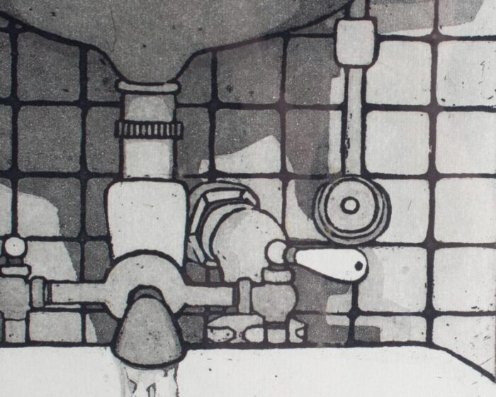 1975 bathroom limited edition aquatint print by deborah ellis 9610