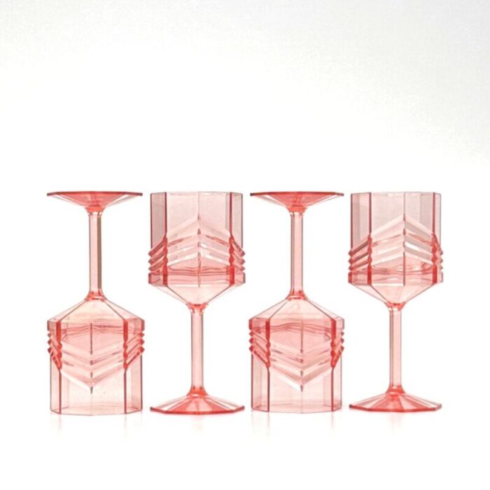 1980s blush pink acrylic wine glasses set of 4 4175