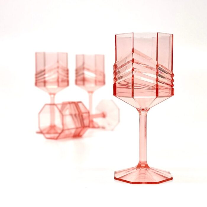 1980s blush pink acrylic wine glasses set of 4 8248