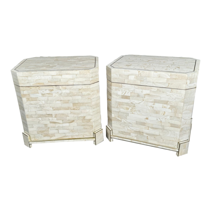 1980s pair contemporary modern robert marcius casa bique tessellated fossil stone chests 3100